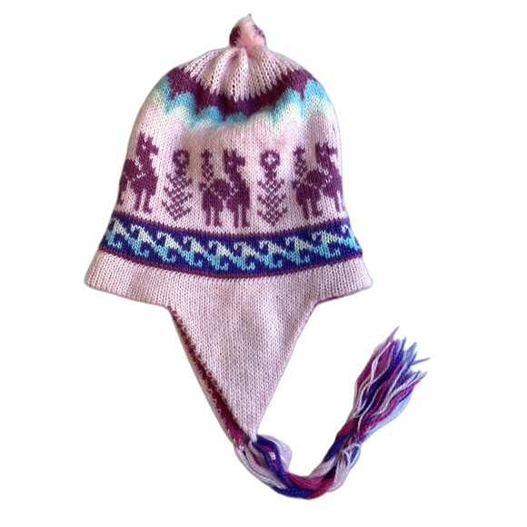 Hand-Knotted Chullo Winter Magenta Pink Reversible Alpaca Wool Blend W/ Earflaps - Picture 2 of 9